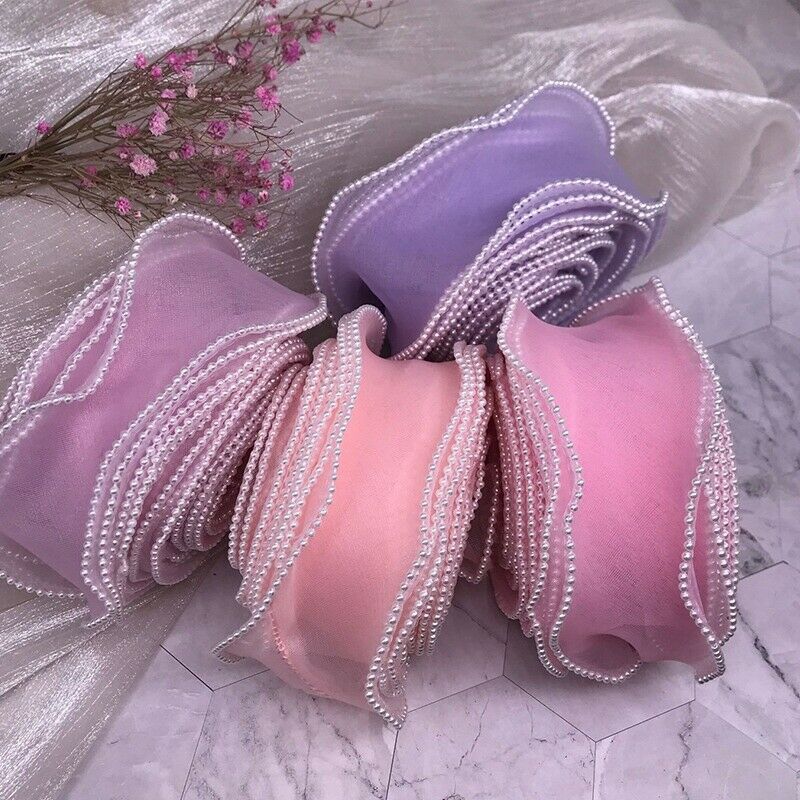 10 Yards Pearl Beads Wavy Edge Tulle Mesh Ribbon Trim DIY Clothing Dress Crafts Lace Fabric For Party Wedding Background Decor