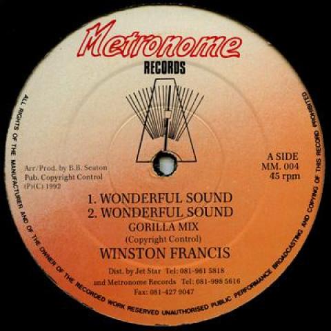 12-дюймовая пластинка WINSTON FRANCIS - Wonderful Sound; (Горилла Микс) / Ст ММ004 Метроном 1992 Великобритания Регги, Ска и Даб