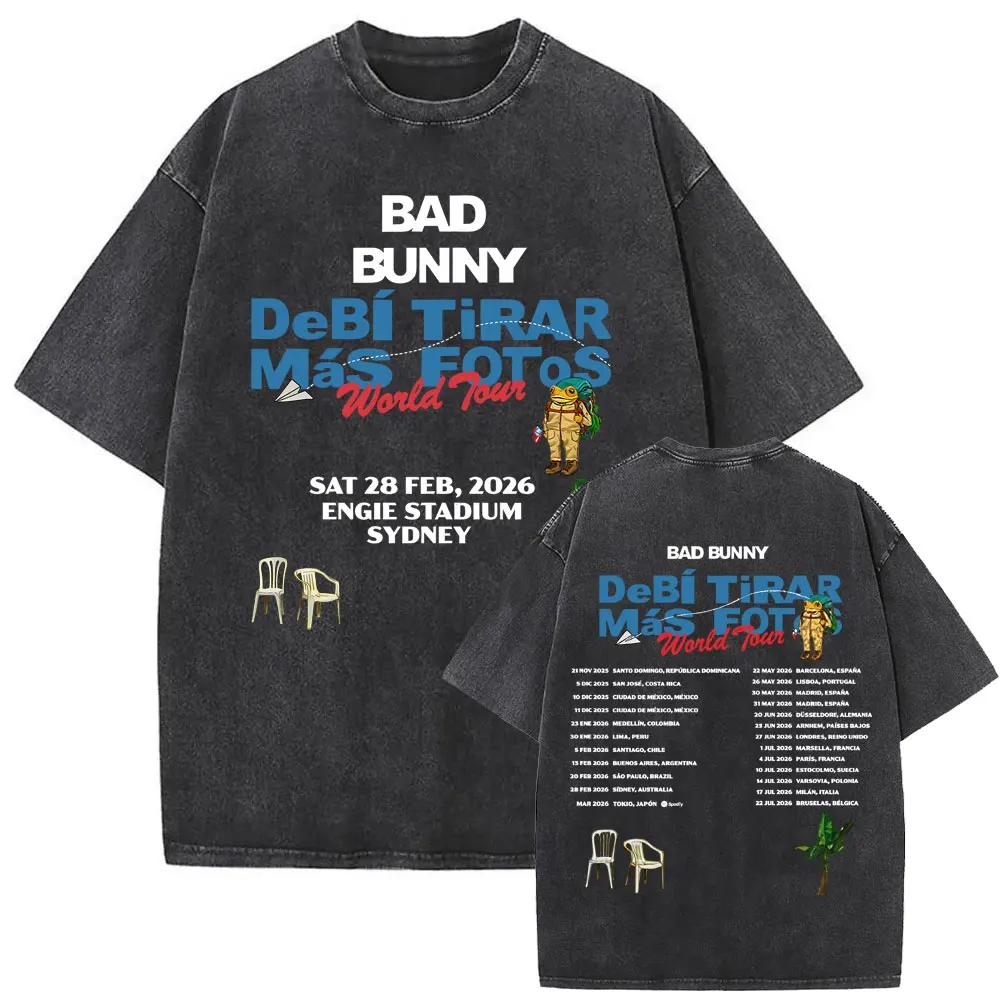 Стирка Винтаж Рэпер Bad Bunny Debi Tirar Mas Fotos DTMF Графическая Футболка Мужчины Женщины Мода Поп-Музыка Футболка Уличная Одежда