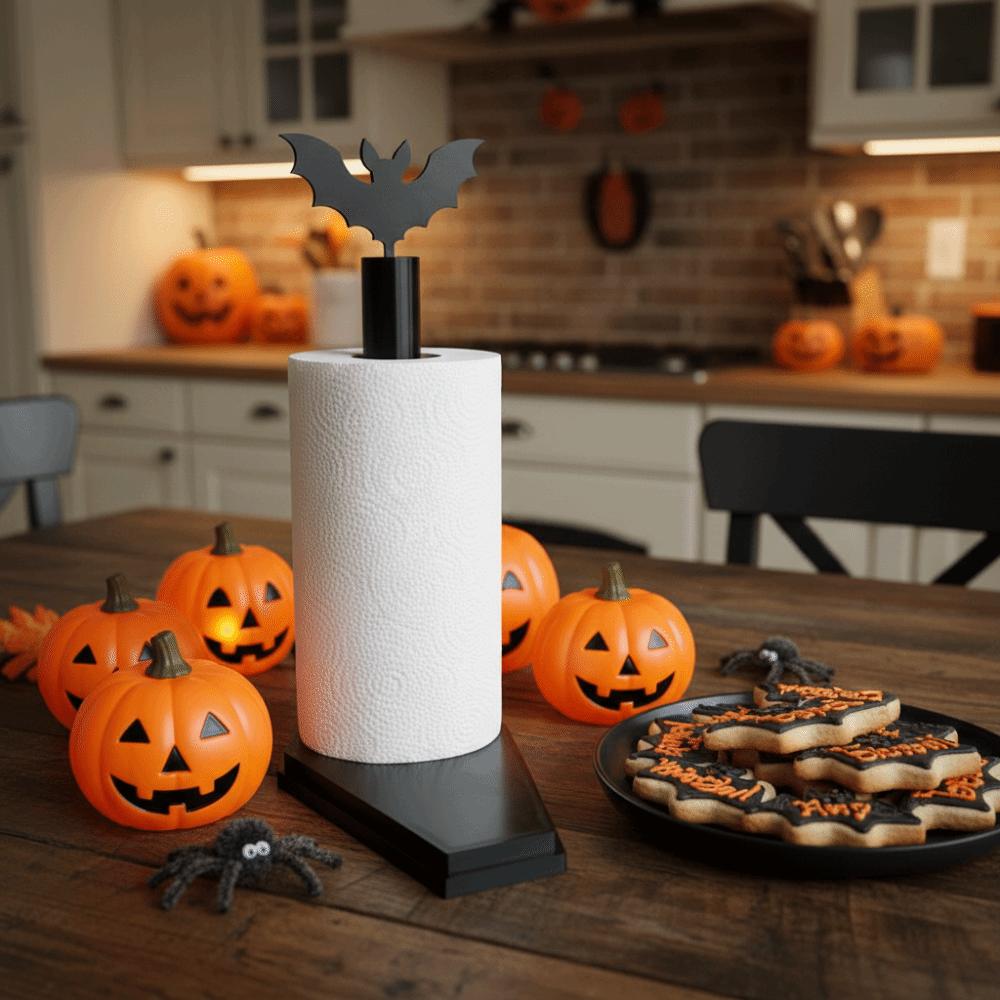 Wooden Spider Web Paper Rack Countertop Gothic Roll Dispenser Halloween Towel Holder Restaurant