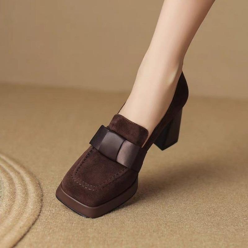 Мода Французский ретро мода бант водонепроницаемая платформа высокий каблук женская обувь 2024 новая квадратный носок толстый каблук толстая подошва одинарная обувь