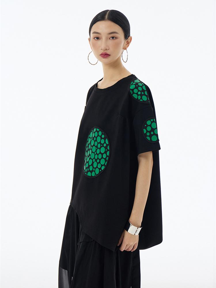 Xitao Необычная повседневная футболка контрастного цвета в горошек, свободный женский топ ZY8822