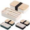 2Pcs 1200ml Bento Boxes with Strap Double Layer Built-in Tableware Japanese Style Portable Leak-proof Lunch
