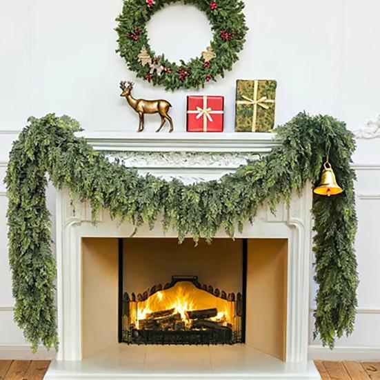 150/180/270СМ Имитация Кедровой Гирлянды Рождественская Искусственная Хвоя Норфолкская Сосна Ротанг Поддельная Зелень Каминная Полка Камин Крыльцо Внутреннее Наружное Украшение