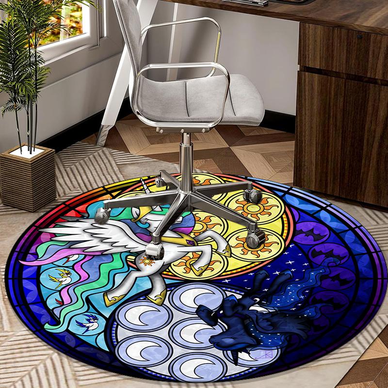 Fantasy Unicorn Parade round carpet Chair cushion Round Entryway Rug, Soft Round Rugs for Living Room, Bedroom, Circle Carpet decor gifts