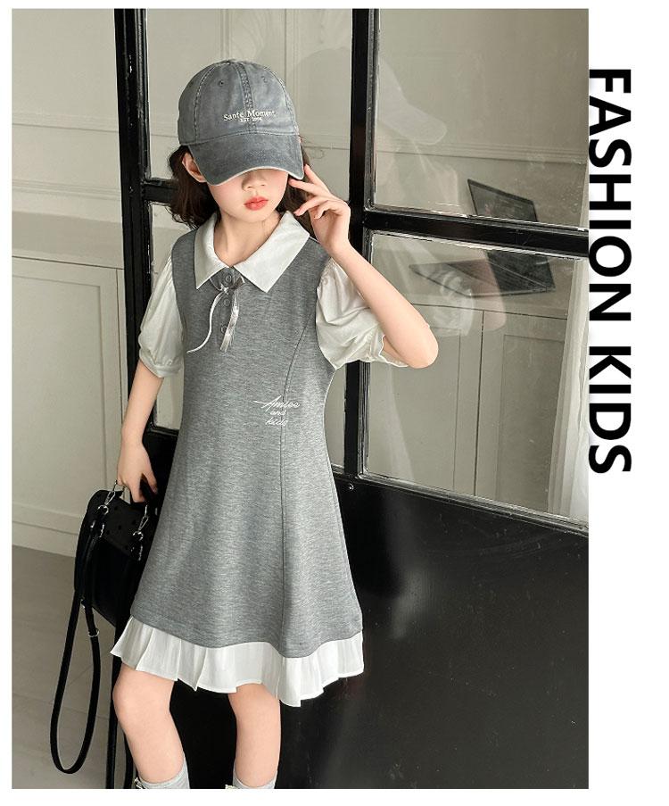 Girl's super beautiful dress, college style shirt dress, 2026 new summer short sleeved Korean version, big children's trend
