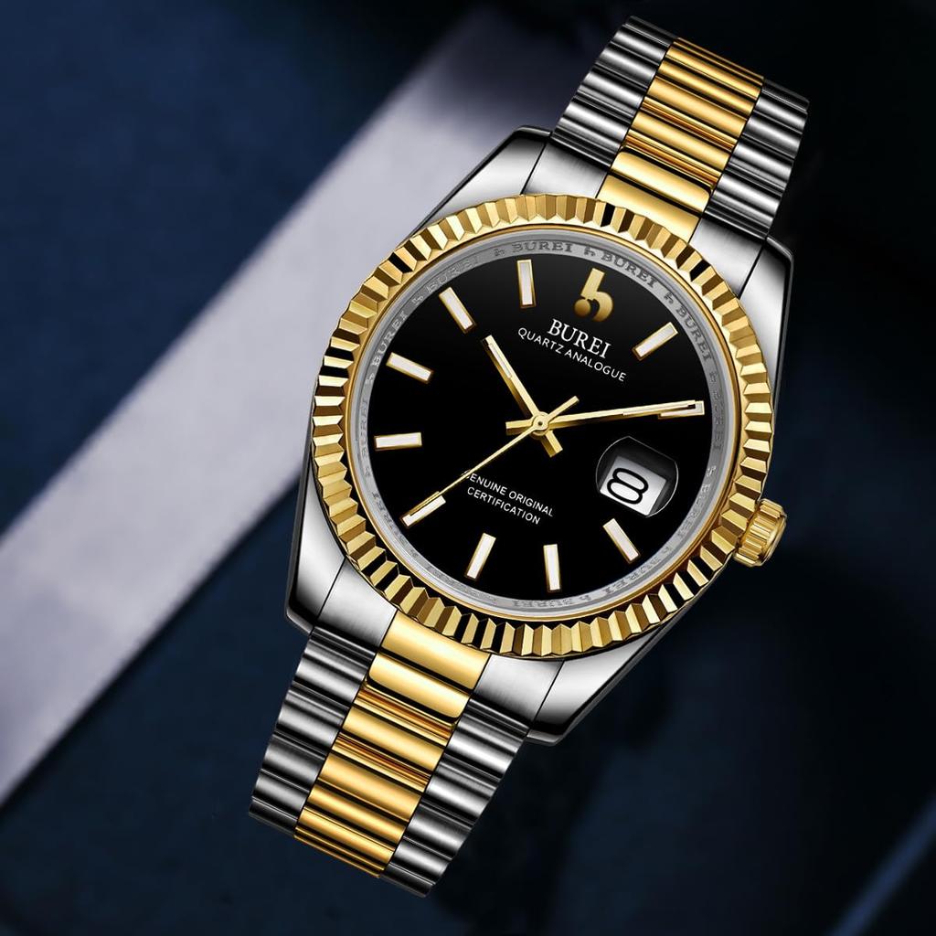 Часы модные простые золотые серебряные черные водонепроницаемые кварцевые часы мужские часы для подарка на день рождения [BUREI] мужские