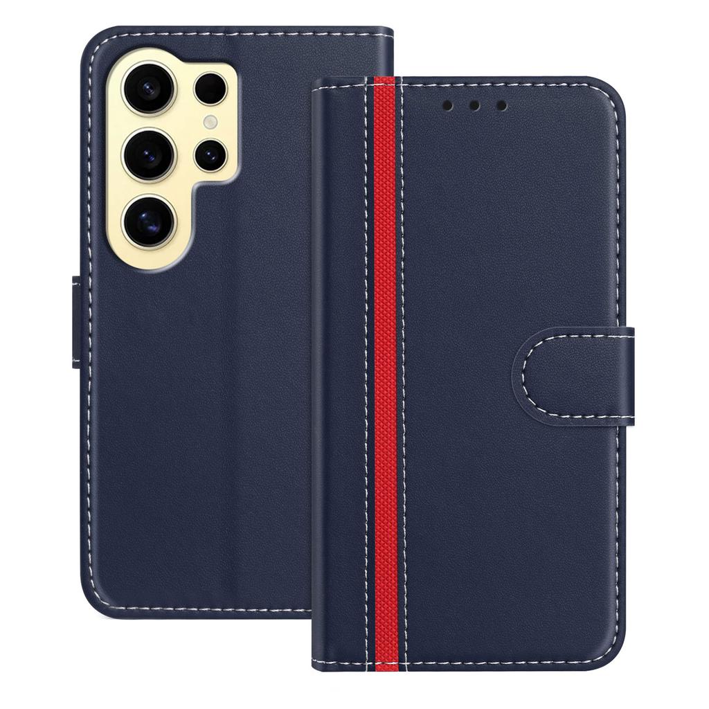 For Samsung Galaxy S24 Ultra Phone Cases Wallet Stand Color Splicing Leather Cover with Magnetic Clasp
