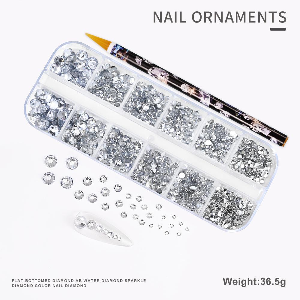 2pcs/Set Nail Art Rhinestones Kit 12Grids Flatback Crystal Clear AB Drills With Pen DIY Manicure Nail Art Decoration Accessories