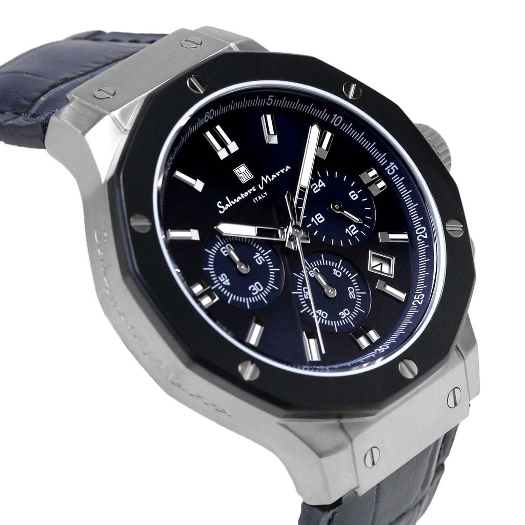 Chronograph 10 ATM Water Resistant Leather Strap Business 20th Anniversary Limited Model Blue Navy [Salvatore Mara] Men's SM18117-SSBL