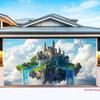 2D Зачарованный Небесный Гобелен, Мечтательный Облачный Замок с Синими Водопадами Ткань для Фона