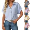 Women's Fashion Loose Collar Short Sleeved Pocket Striped Shirt Casual Top