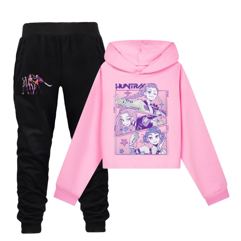 Kpop Demon Hunters Kids Cartoon Hoodie Set With Cotton Material For Casual Wear