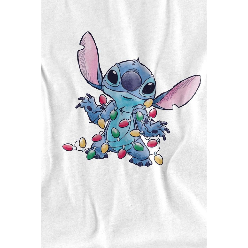 Lilo & Stitch Mens Christmas Lights Sketch T-Shirt