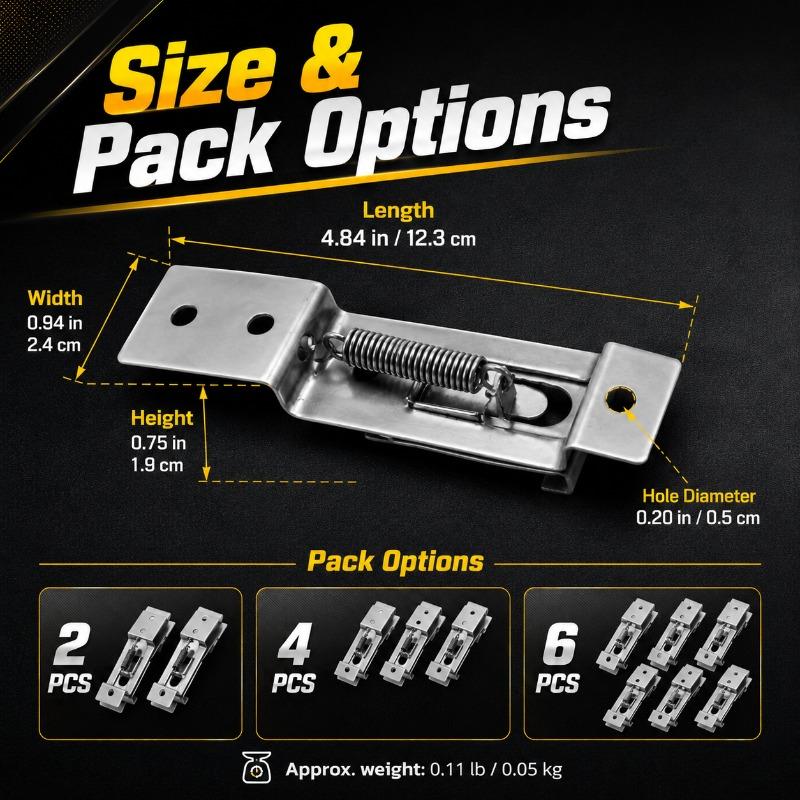 2/4/6PCS Rectangular License Plate Clips Spring Loaded Stainless Steel Car Bracket Clamps No-Drill Frame Mount for Trailers License Plate Covers