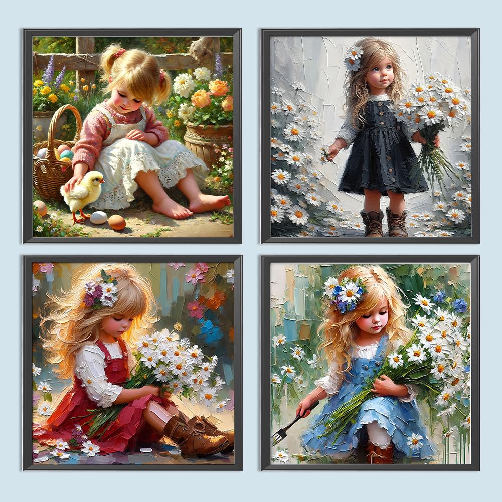 5D DIY Полный Круглый Дрель Алмазная Картина Девочка Набор Домашний Декор Искусство Ремесло 40x40см