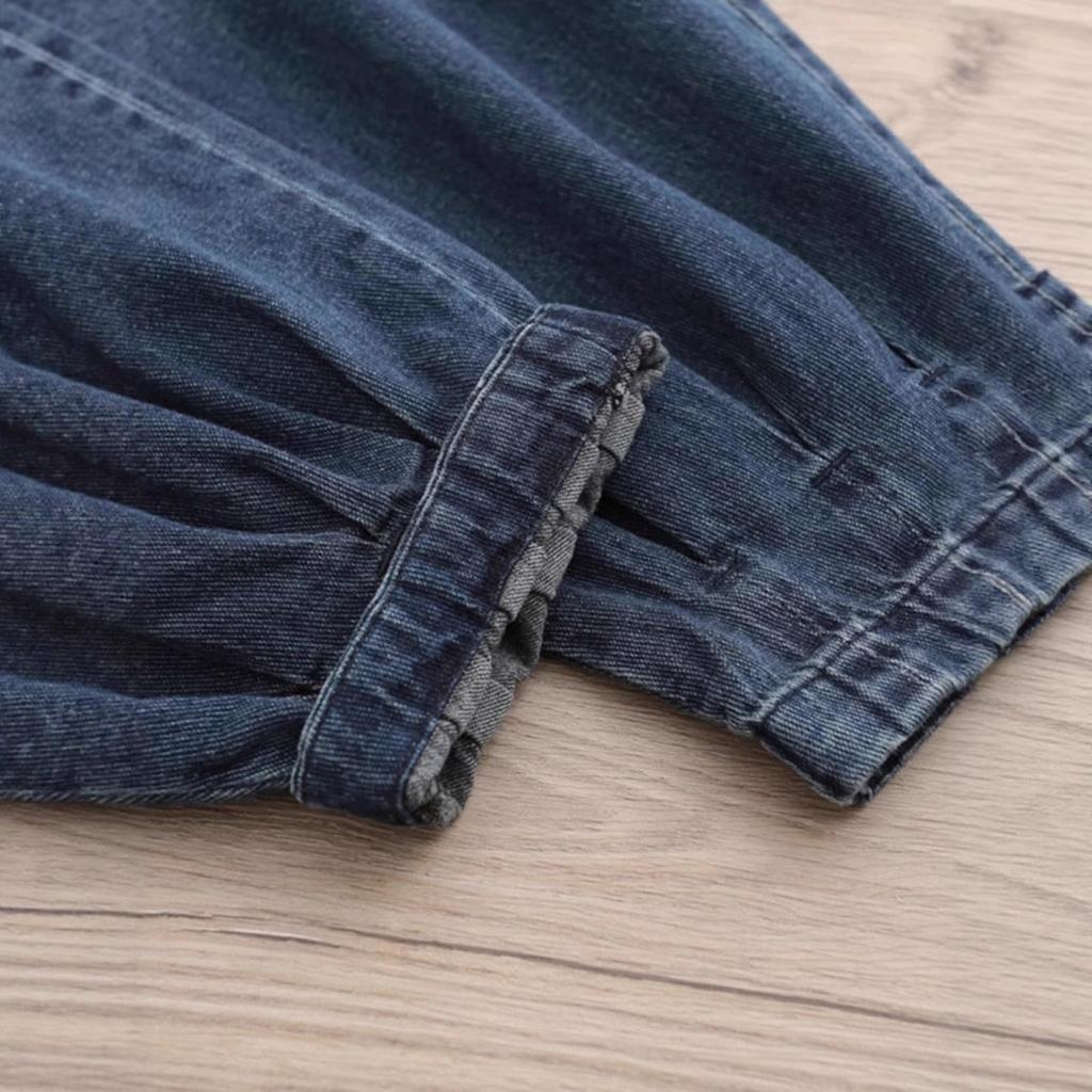 Женские весенне-летние свободные брюки-фонари из выцветшего денима с манжетами, больших размеров, с эластичной талией, повседневные