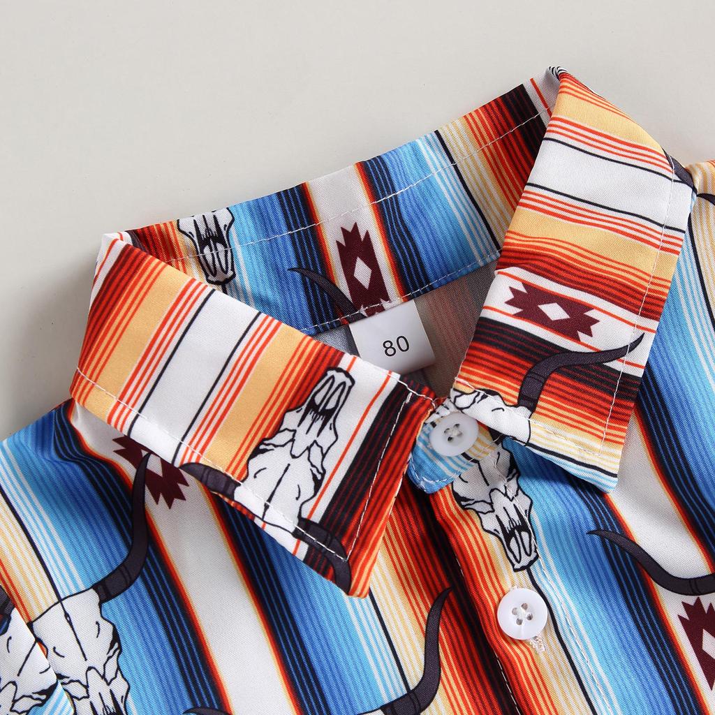 Летние рубашки для маленьких мальчиков, рубашки с короткими рукавами и пуговицами с графическим принтом крупного рогатого скота, кактуса, блузка, топы, детская одежда