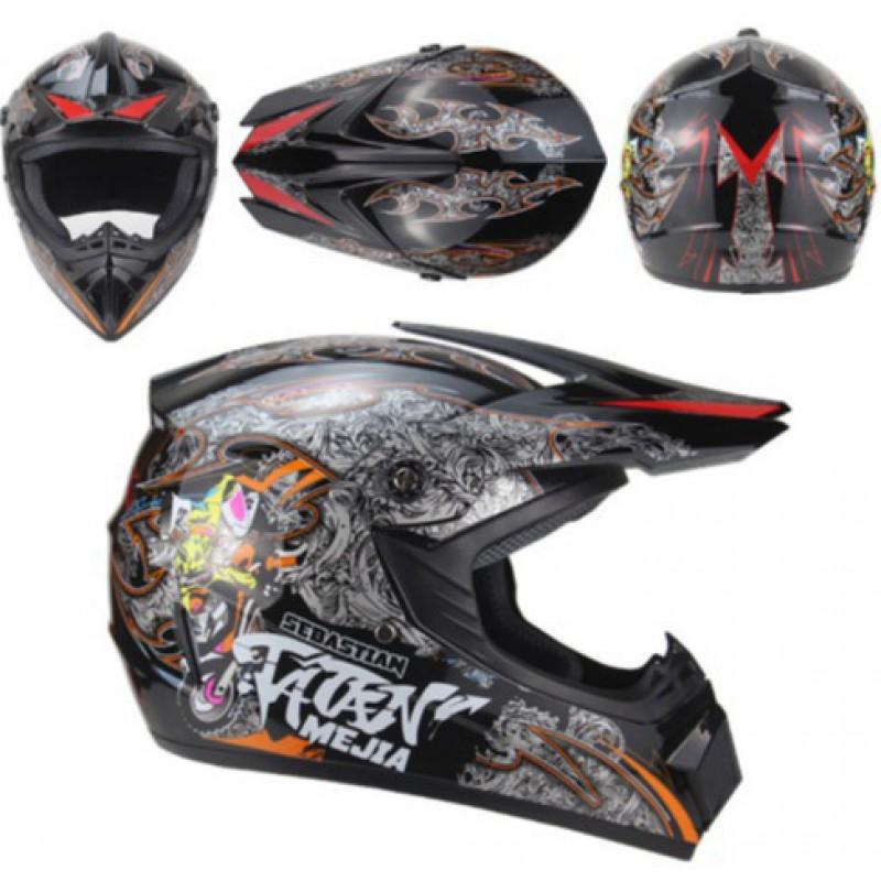 Full Face Off-Road Motorcycle Helmet Dirt Bike ATV Mountain Biking Use ABS Safety Gear With Visor Gloves Mask