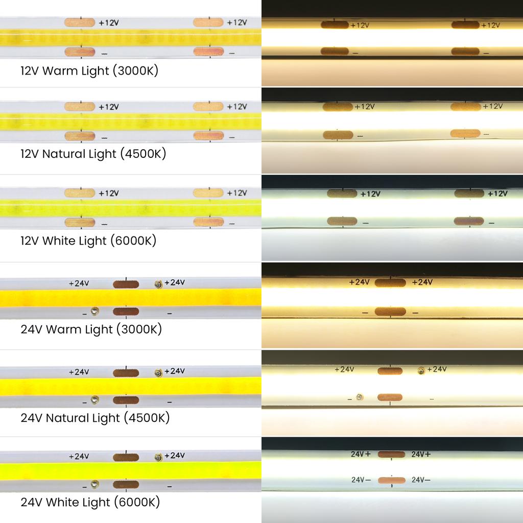 480LEDs/m 528LEDs/m COB LED Strip 12V 24V 8mm PCB Width Flexible COB LED Tape Light Bar Warm White 4000K White Linear Lighting