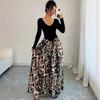 Spring Women Vintage Sexy High Waist Slim Clashing Elegant Leopard Print V-Neck Dresses