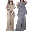 2 Pcs/Set Women Top Pants Set Round Neck Half Sleeves Irregular Hem Blouse