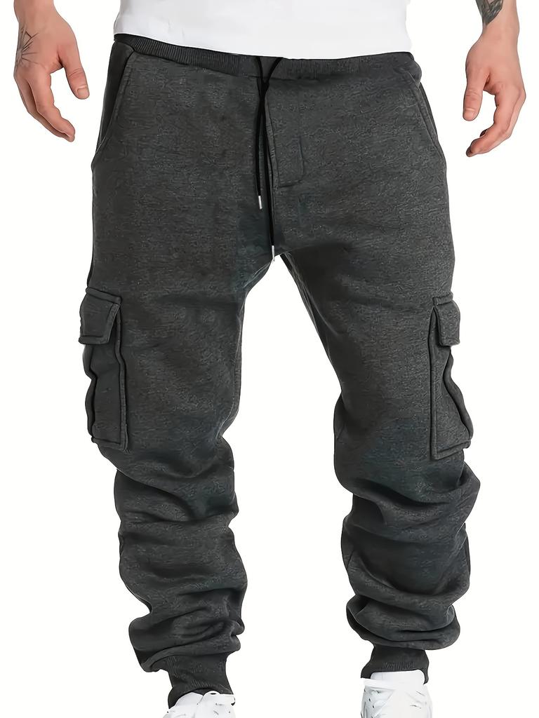 Men's Trendy Solid Cargo Pants Multi Pockets Casual Slightly Stretch Breathable Warm Joggers Pants