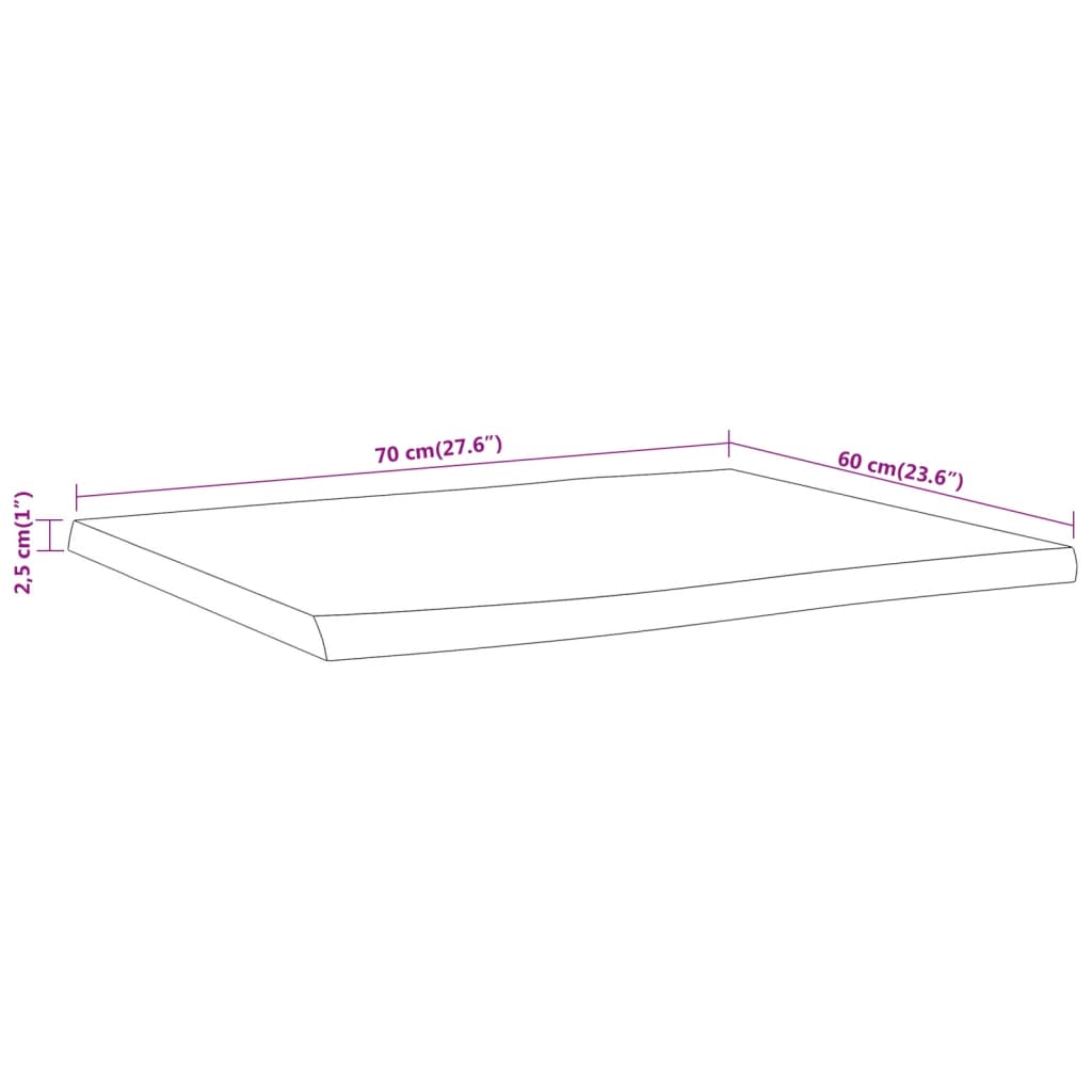 Table Top 70x60x2.5cm Rectangular Solid Acacia Wood Live Edge