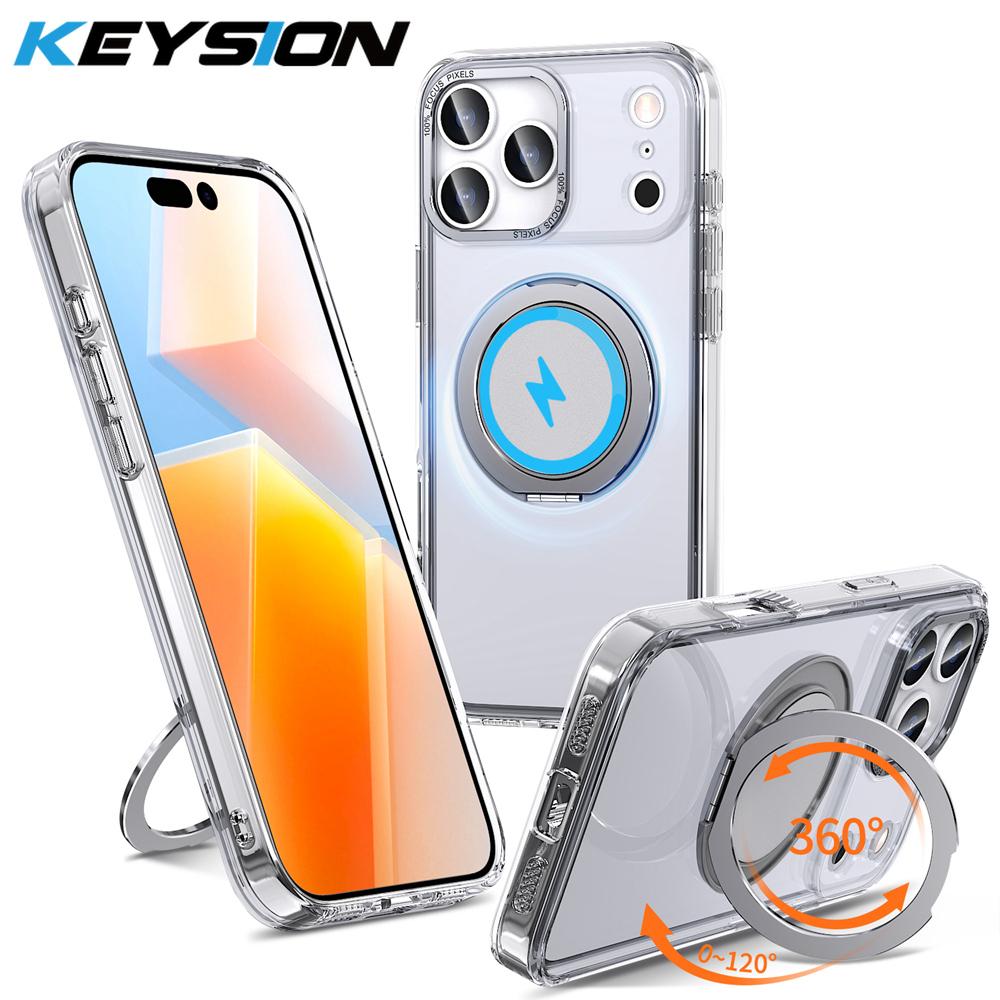 KEYSION Противоударный матовый прозрачный чехол для MagSafe для iPhone 17 Pro Max с вращающейся на 360° магнитной подставкой-кольцом, задняя крышка для телефона