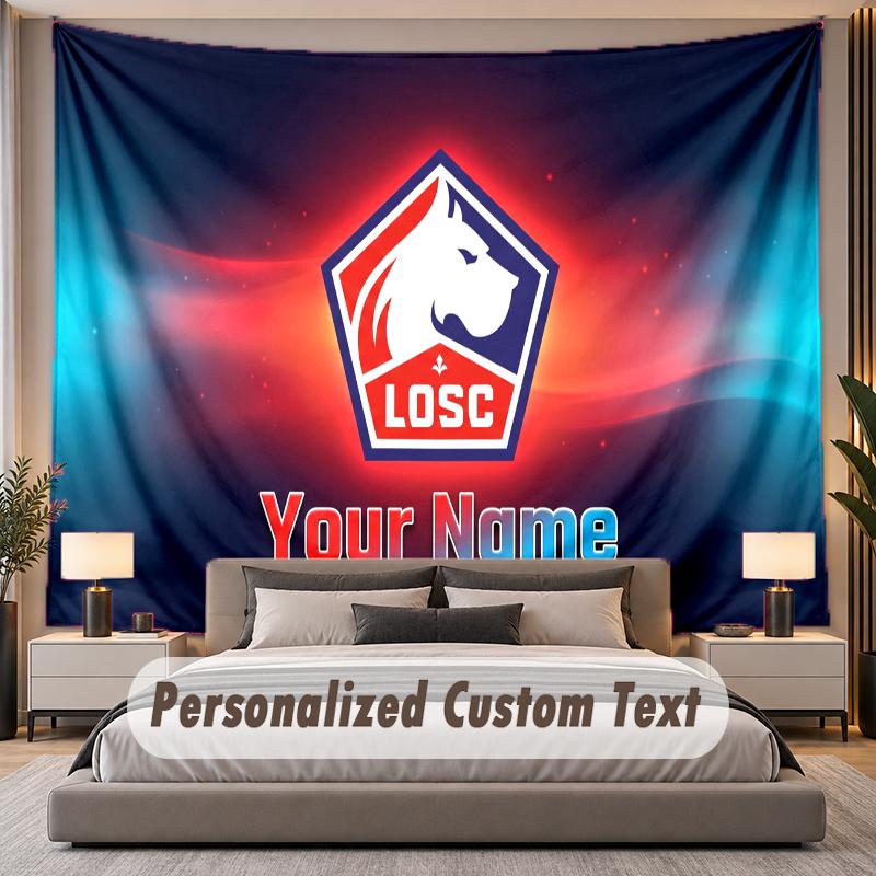 Custom Name Text Tapestry LOSC Lille FC Personalized Polyester Wall Tapestry For Bedroom And Room