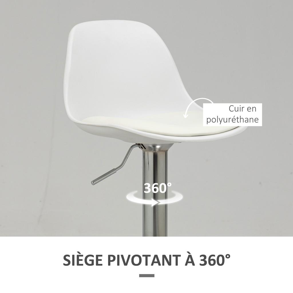 Bar stools, set of 2, backrest, footrest, adjustable height, 41 x 42 x 82-104 cm, white