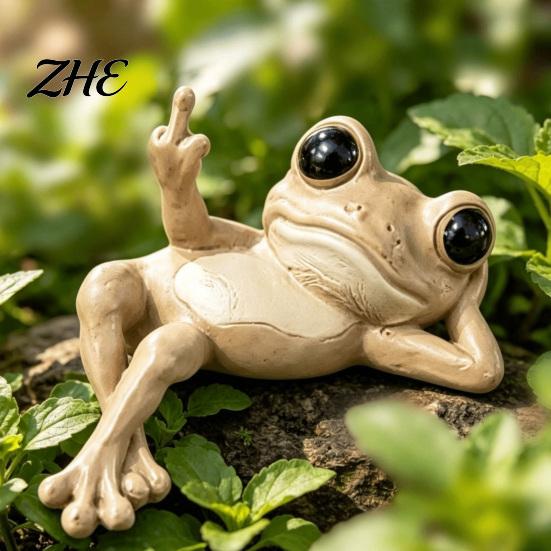 Lazy Frog Figurine Funny Lounge Resin Figurine, Whimsical Statue, Novelty Stress Relief Gift Desk Ornament for Office Bedroom Patio Balcony