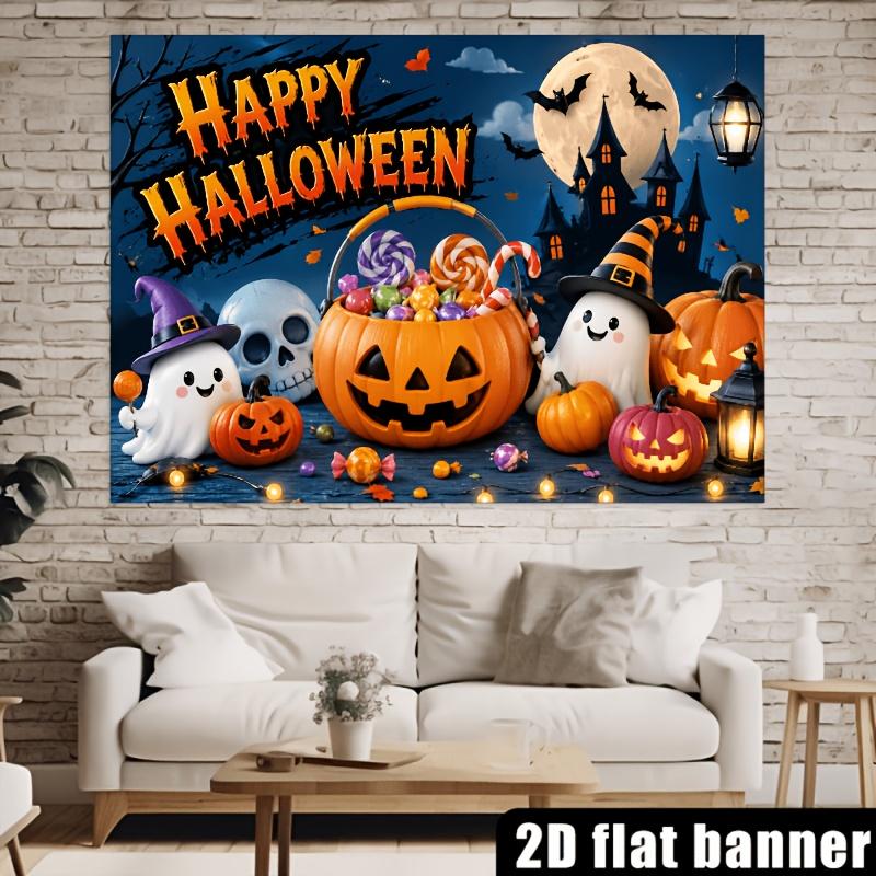 2D flag - Halloween theme party banner background featuring pumpkin lanterns candies ghosts and skulls