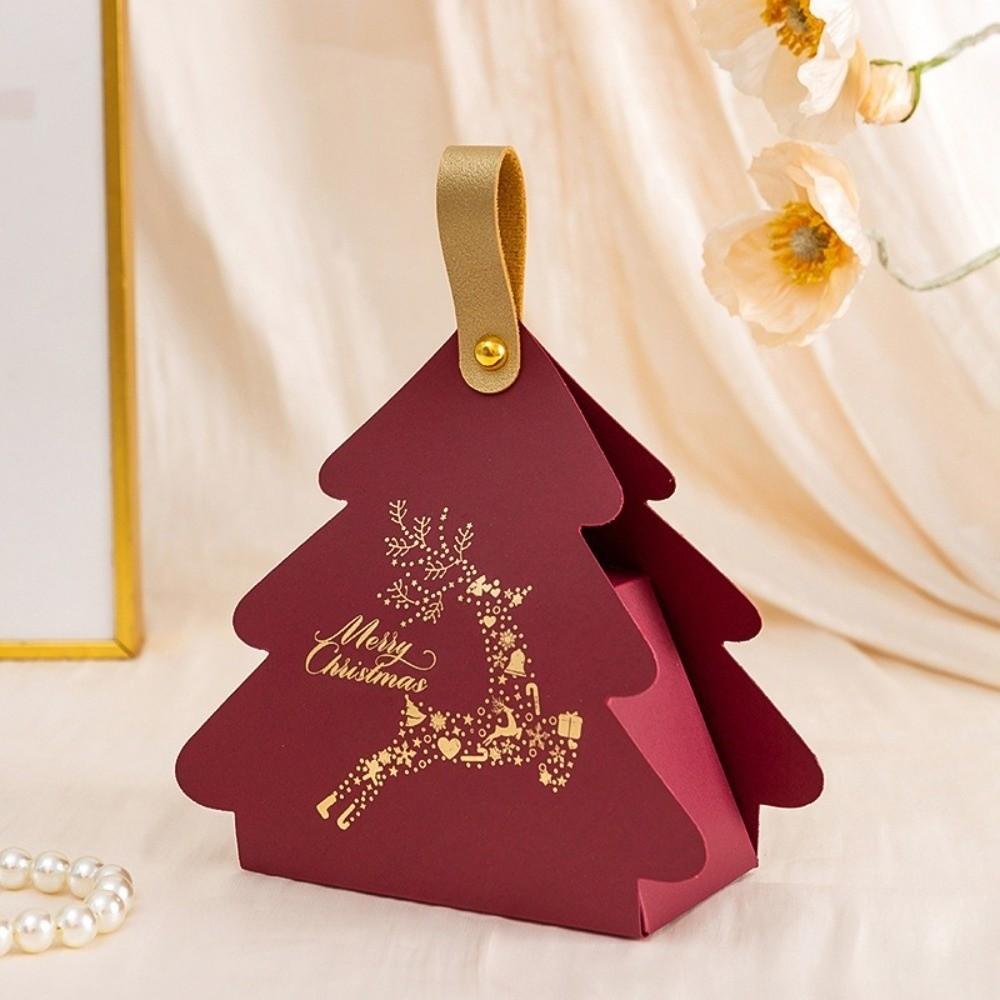 5pcs Triangle Shape Cookie Packaging Box Carry Handle Holiday Gift Packaging For Christmas Party