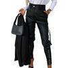 Women Pants Smooth Faux Leather Zipper Decor Slim Fit High Waist Zipper Button Closure Multi Pockets Solid Color Pencil Pants Long Trousers