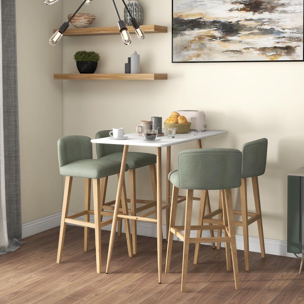 Rectangular bar table 4 person steel legs wood effect easy assembly 118 x 58 x 98 cm white