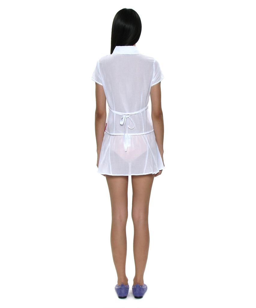 Partimento Woman Pwc Cotton Lace Trim Gored Mini Skirt_White