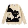 Cat Knitted Women's Sweater Round Neck Jacquard Long Sleeved Pullover Spring Autumn Korean Style New Couple's Casual Top