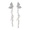 Unique Temperament Blue Butterfly Fringe Long Earrings Light Luxury Niche Studs Senior Sense Earrings Female