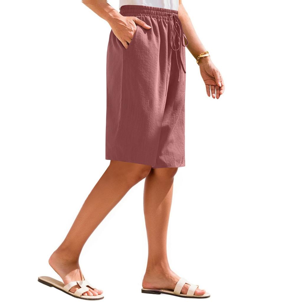 Женские летние шорты, свободные, повседневные, длиной до середины колена, удобные летние шорты с карманами