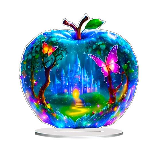 2D Flat Acrylic Apples Fantasy Worlds In Apples Ornament Desktop Decoration Apples for Living Room Bedroom Shelf Cabinet Decor