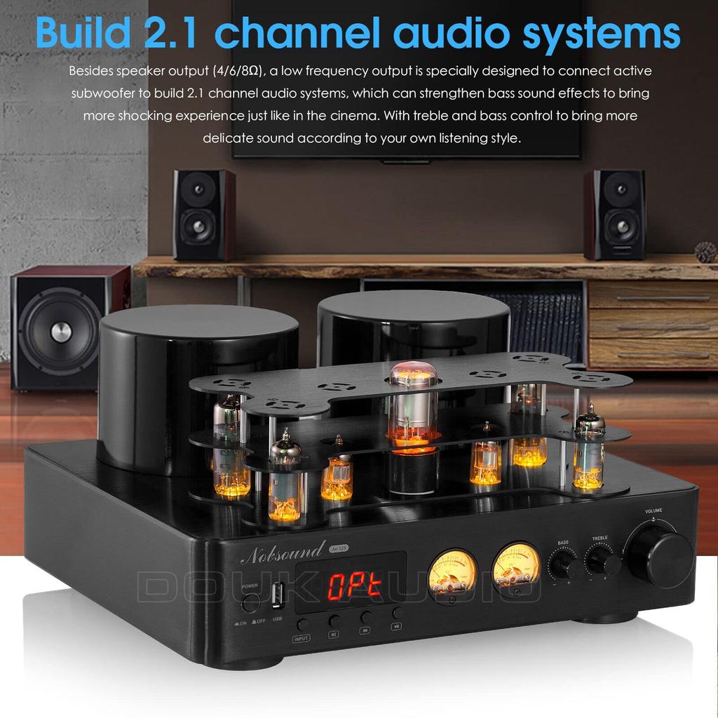 Nobsound 6U1 6A2 ECH81 HiFi Bluetooth Vacuum Tube Power Amplifier COAX OPT Integrated Amplifier USB Player 5.0