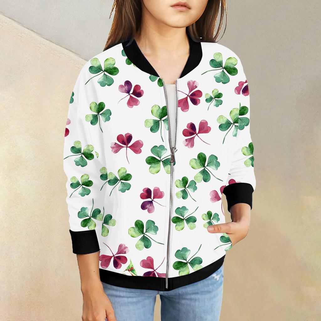 Девочки куртки на молнии детские осенние толстовки с длинным рукавом верхняя одежда с карманами St. День Святого Патрика 5-15 лет