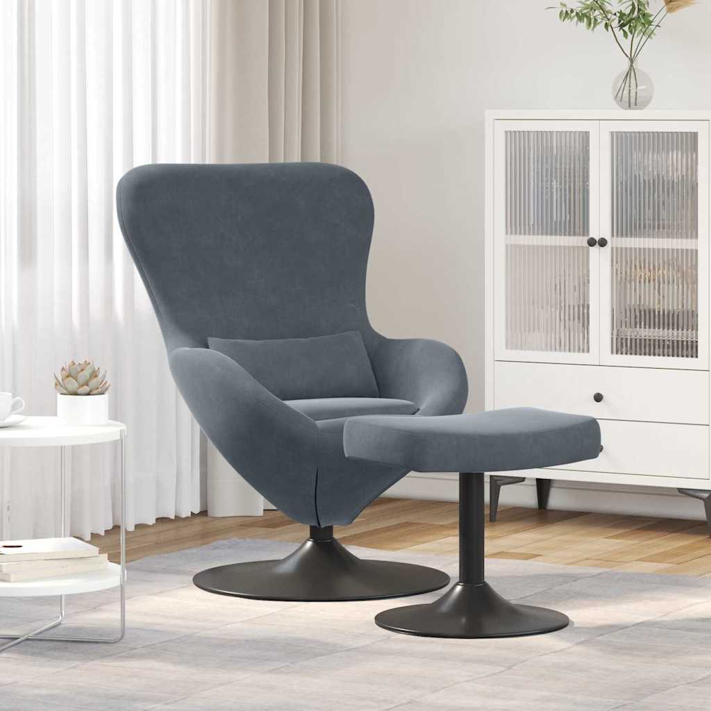 Egg Chair with Footstool Dark Grey Velvet
