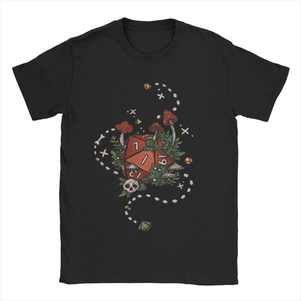 D20 Dice and Mushrooms Graphic Tee Unisexs Soft Cotton Crew Neck TShirt