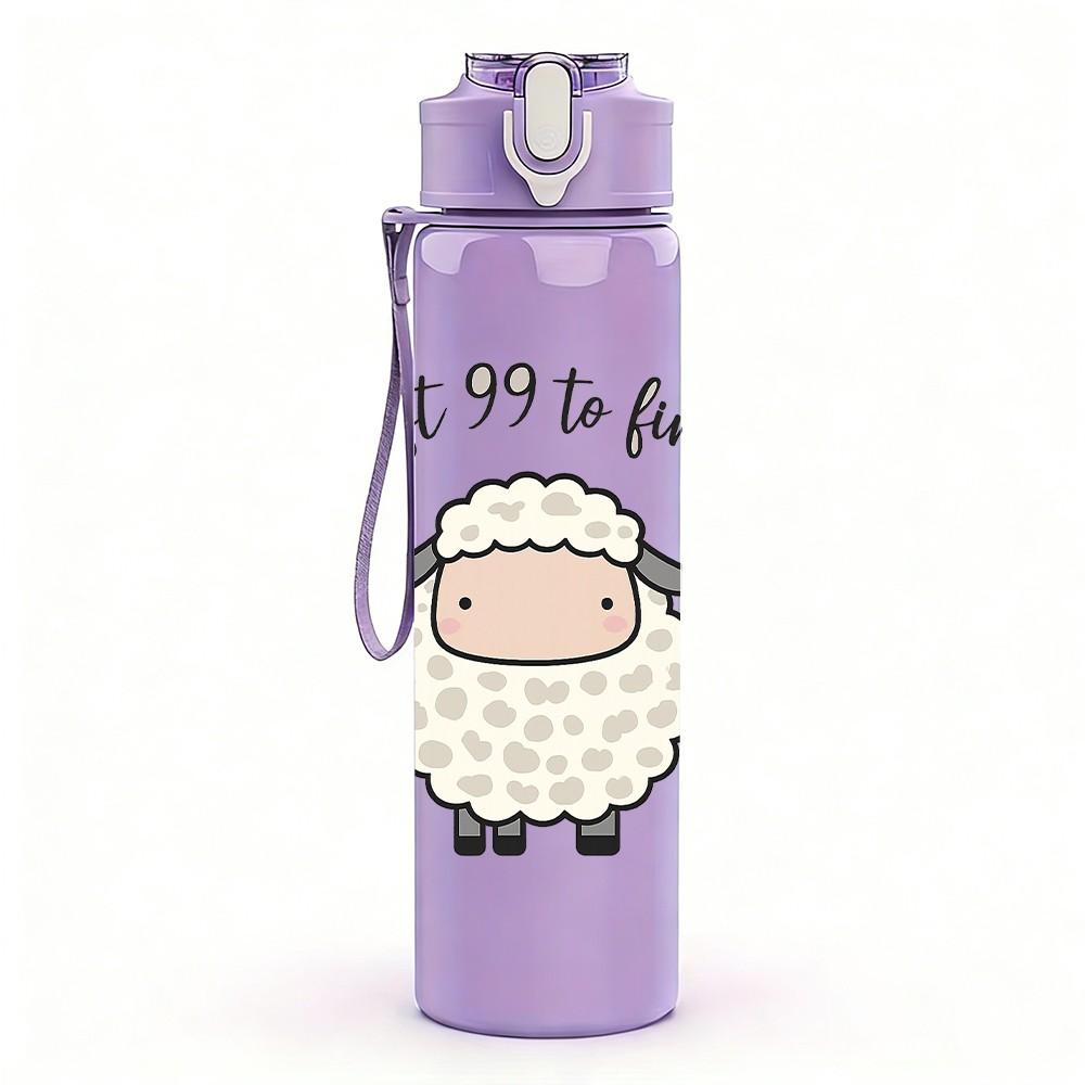 1PC Simple White Sheep Cartoon 750ml Color Plastic Sports Water Bottle Leakproof Flip Straw Lid Suitable for Sports Office Home Use