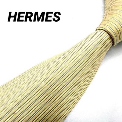 Б/у Отличное состояние ШЕЛК 100% ГАЛСТУК-БАНТ HERMES в полоску для делового стиля