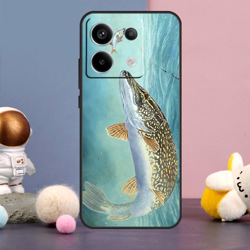 Pike Fish Fishing Lure Case For Xiaomi Redmi Note 14 9 10 11 12 13 15 Pro Plus Redmi 15 15C 14C 10C 12C 13C Cover