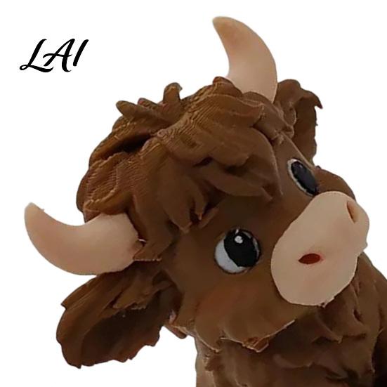 Highland Cow Figurines 3D Printed Figurines Cartoon Sitting Sculpture Cute Animal Fun Gifts Ornament for Desk Decoration Creative Desktop