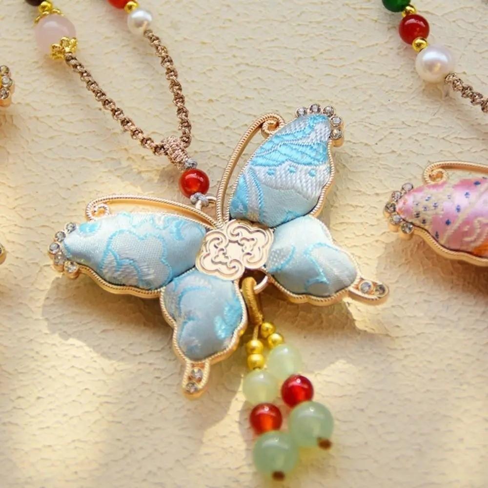 Ethnic Style Brocade Butterfly Necklace Traditional Embroidered Pendant Necklace Ethnic Fashion